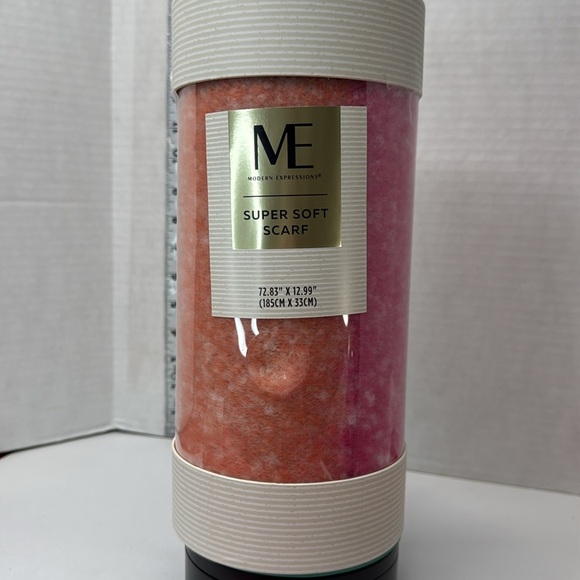 ME Scarf super soft photo shows pink peach white & blue 72.83” x 12.99” NIP - Picture 5 of 6